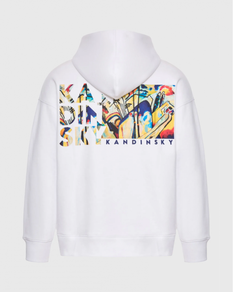 FUNKYBUDDHA ART PRINT KANDINSKY HOODIE - WHITE