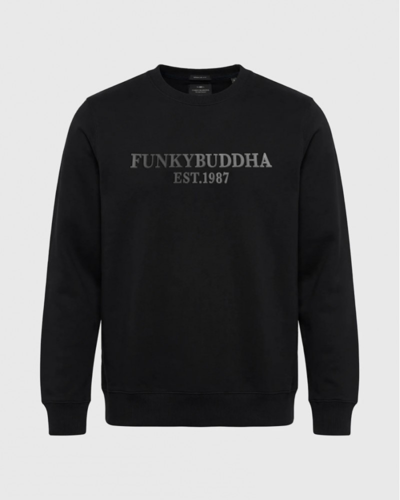 FUNKYBUDDHA LOGO SWEATSHIRT ΜΕ ΛΑΙΜΟΚΟΨΗ - BLACK