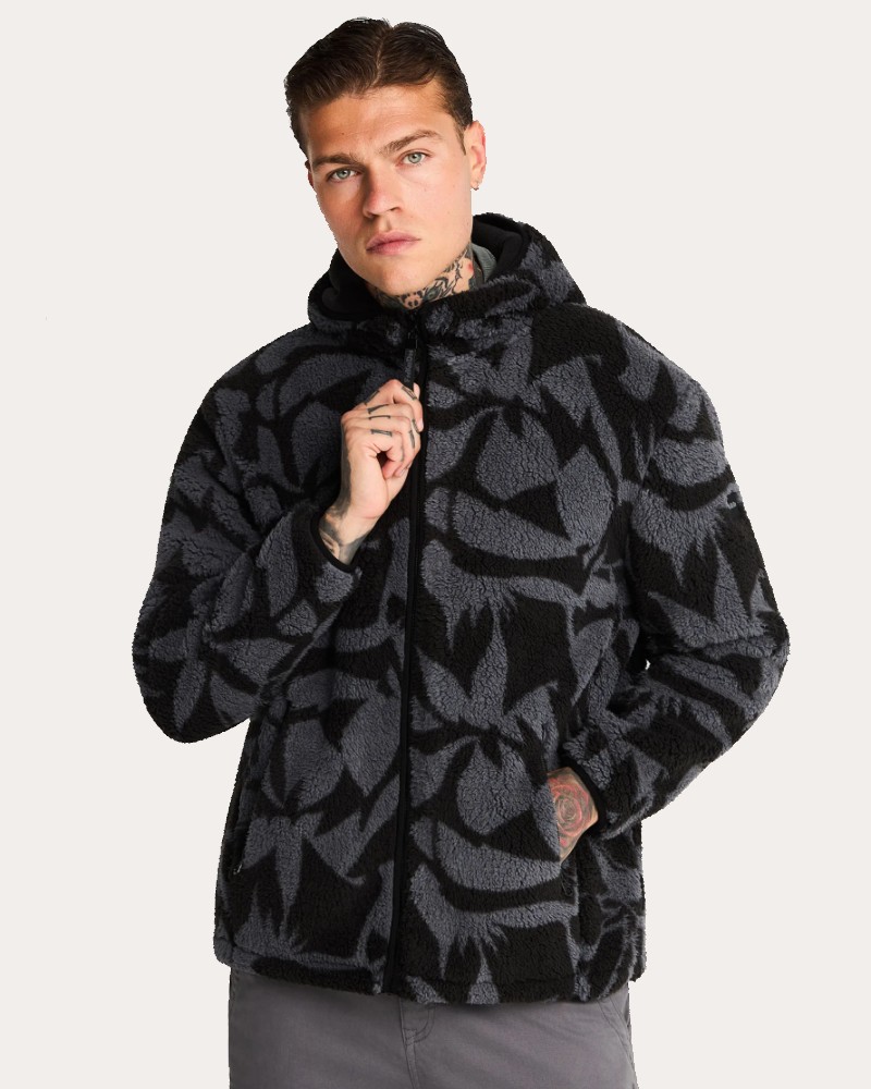 FUNKYBUDDHA FLEECE ΖΑΚΕΤΑ ME JACQUARD ΜΟΤΙΒΟ - BLACK