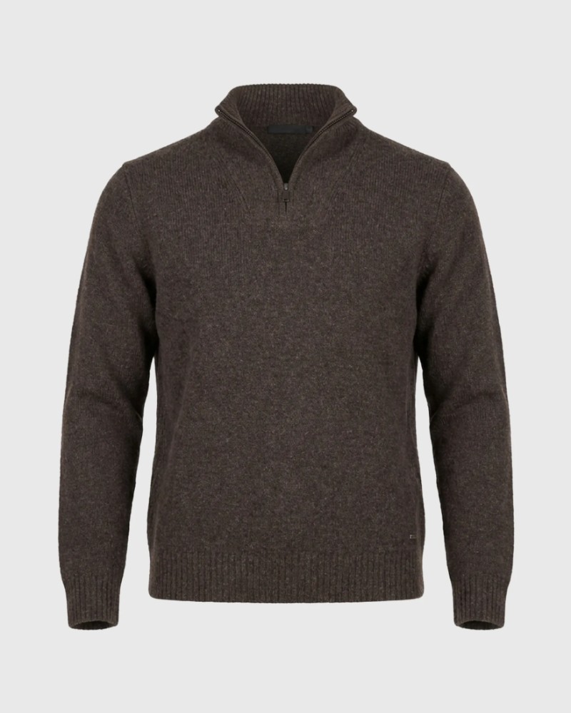 FUNKYBUDDHA HALF ZIP PULLOVER - BROWN