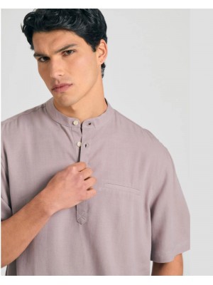 FUNKYBUDDHA RELAXED FIT LINEN SHIRT - CIGAR