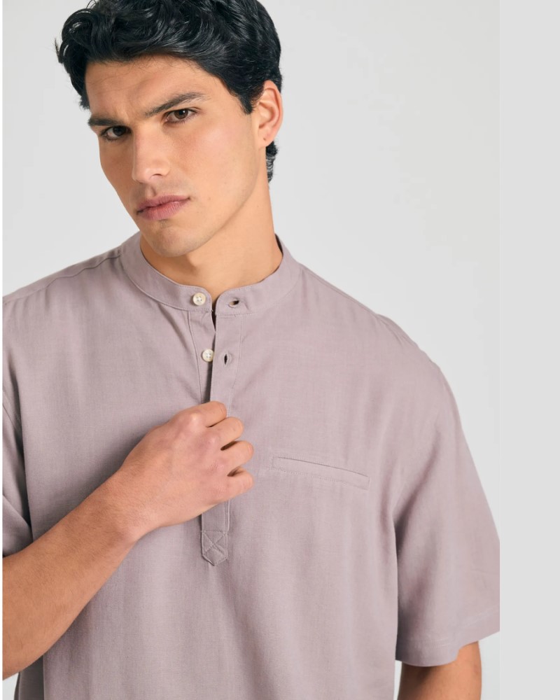FUNKYBUDDHA RELAXED FIT LINEN SHIRT - CIGAR