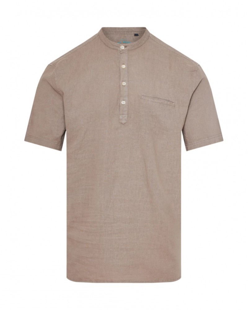 FUNKYBUDDHA RELAXED FIT LINEN SHIRT - CIGAR