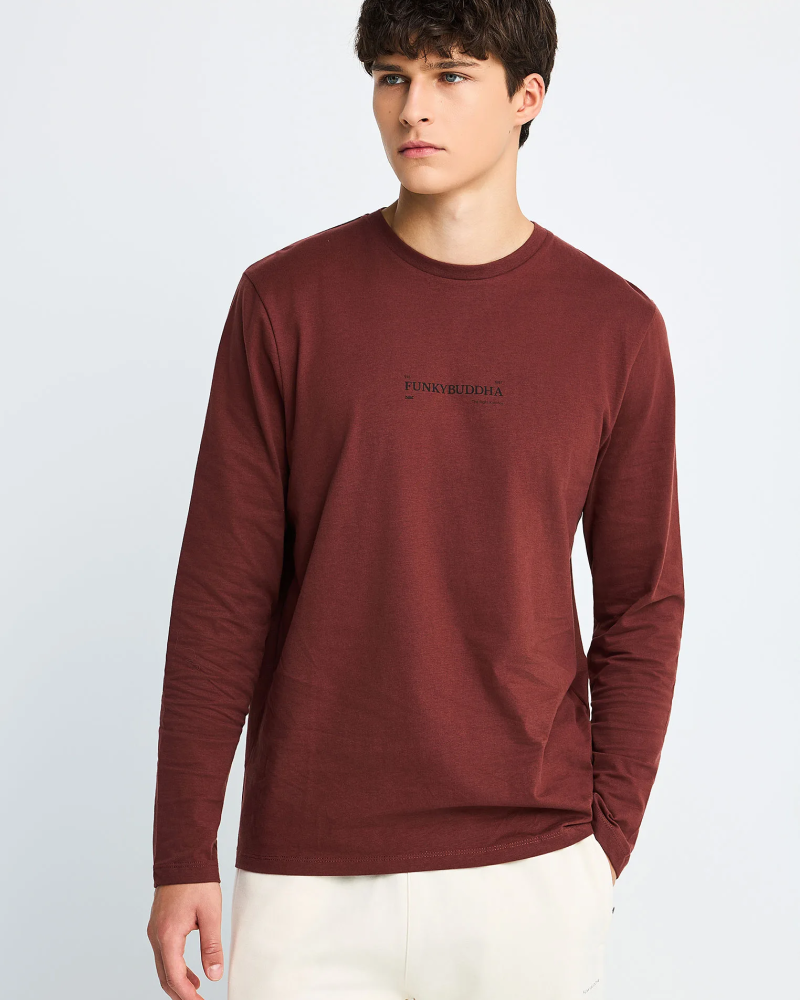 FUNKYBUDDHA ESSENTIAL LONGSLEEVE T-SHIRT - HOT CHOCOLATE