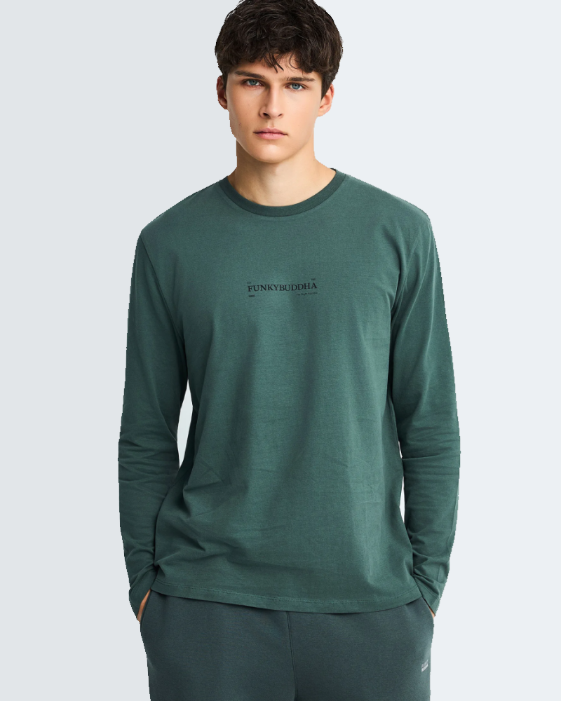 FUNKYBUDDHA ESSENTIAL LONGSLEEVE T-SHIRT - GREEN STORM