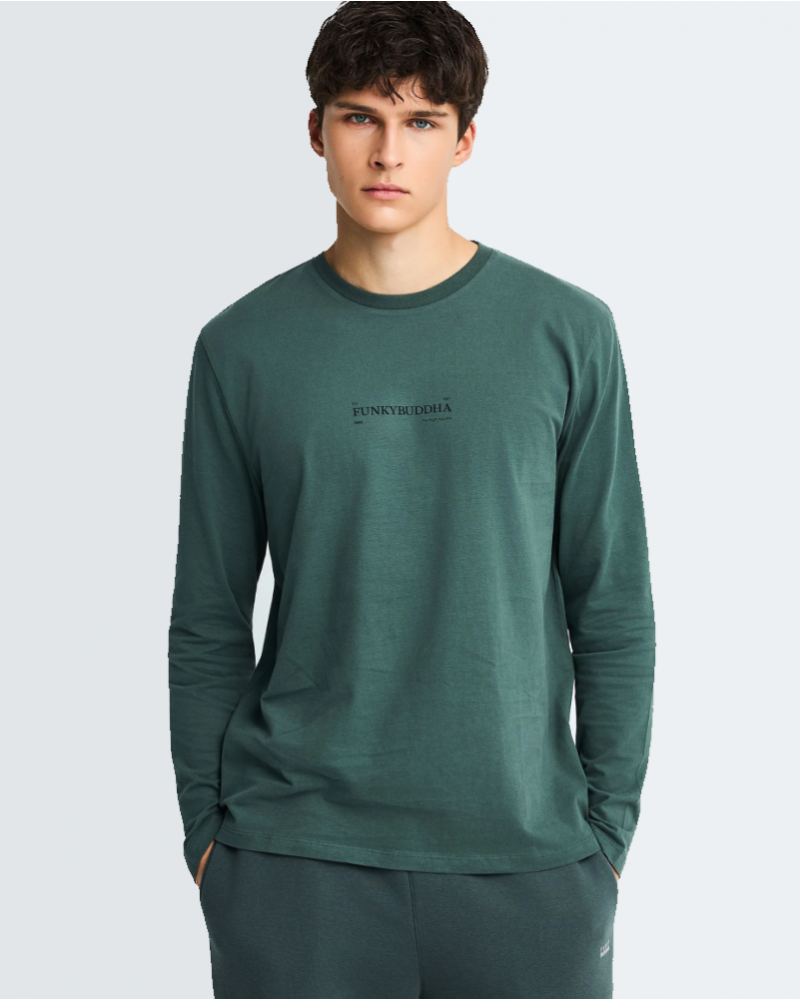 FUNKYBUDDHA ESSENTIAL LONGSLEEVE T-SHIRT - GREEN STORM