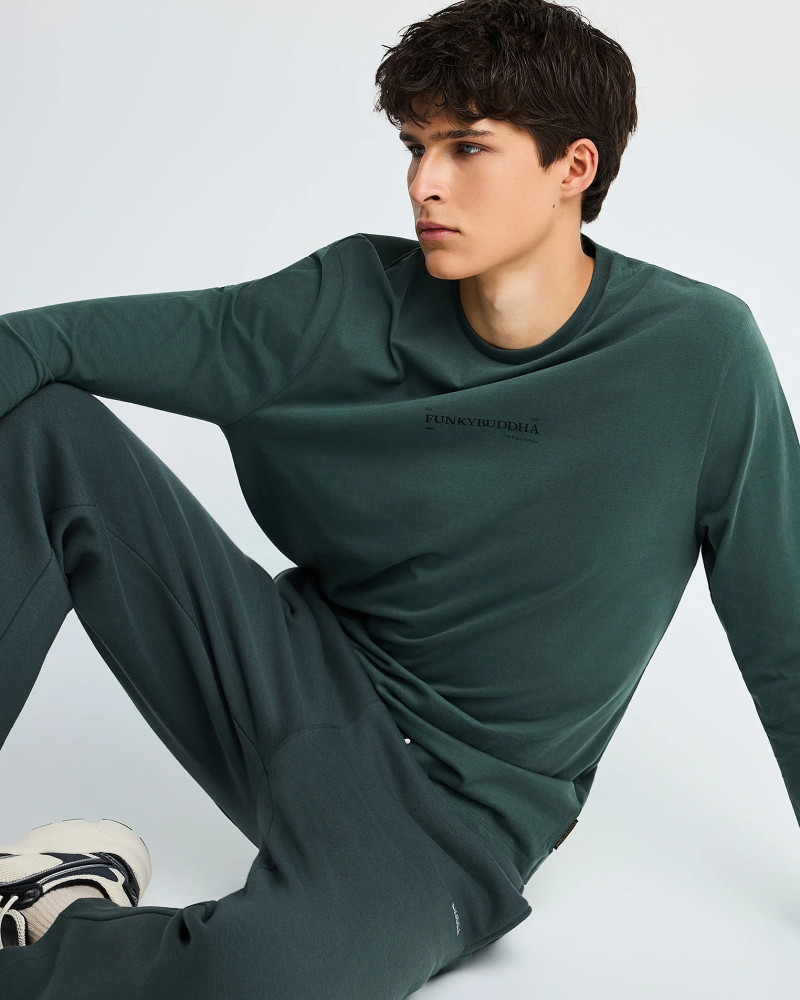FUNKYBUDDHA ESSENTIAL LONGSLEEVE T-SHIRT - GREEN STORM