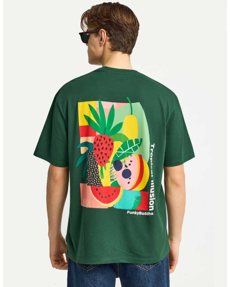 FUNKYBUDDHA T-SHIRT ME ΤΥΠΩΜΑ ΣΤΗΝ ΠΛΑΤΗ - GREEN