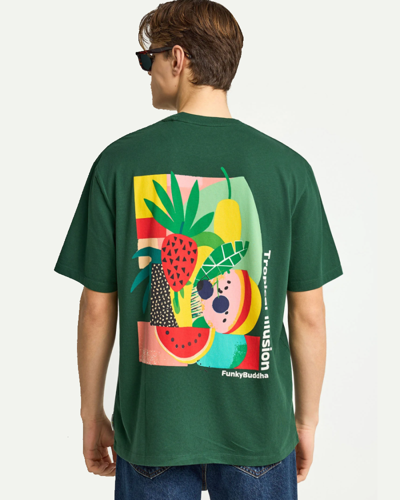 FUNKYBUDDHA T-SHIRT ME ΤΥΠΩΜΑ ΣΤΗΝ ΠΛΑΤΗ - GREEN