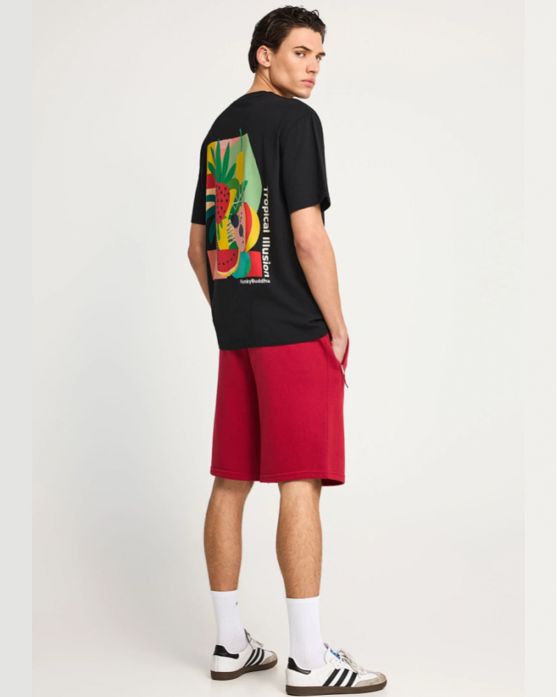 FUNKYBUDDHA T-SHIRT ME ΤΥΠΩΜΑ ΣΤΗΝ ΠΛΑΤΗ - BLACK