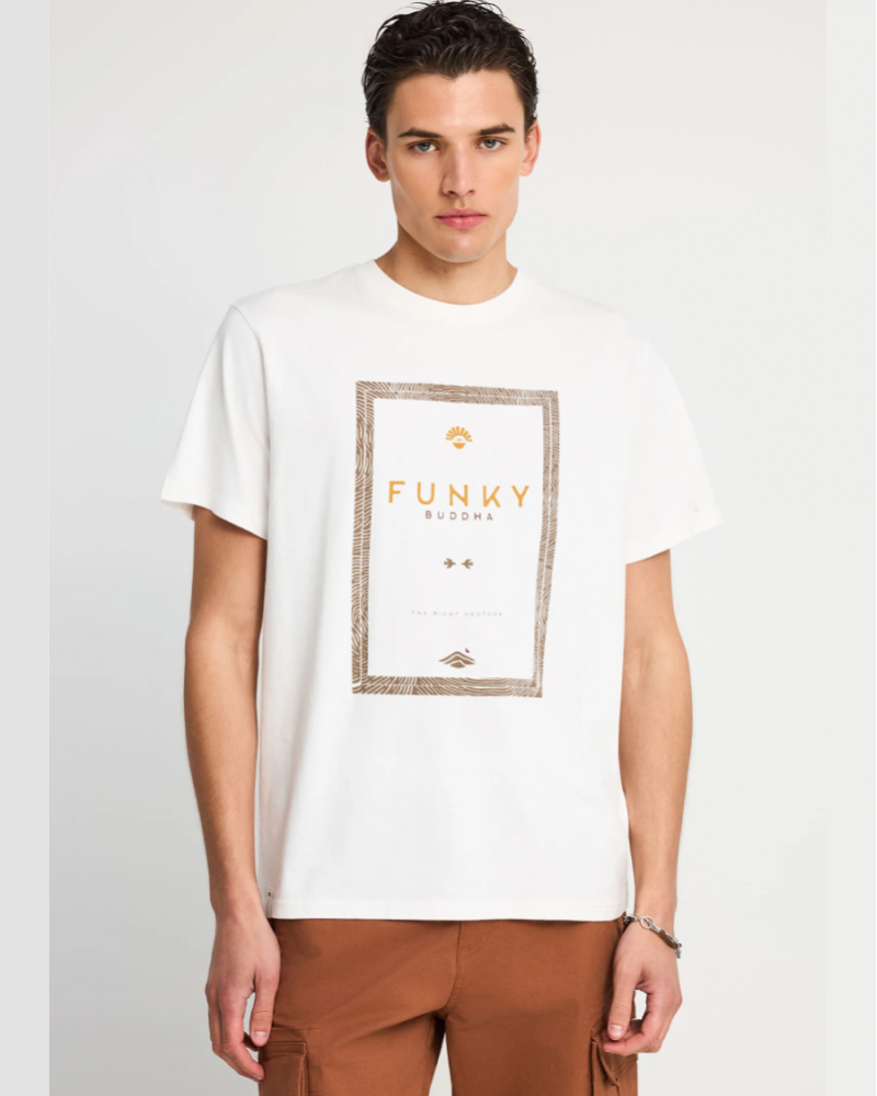 FUNKYBUDDHA T-SHIRT ME ΤΥΠΩΜΑ ΣΤΟ ΣΤΗΘΟΣ - OFF WHITE