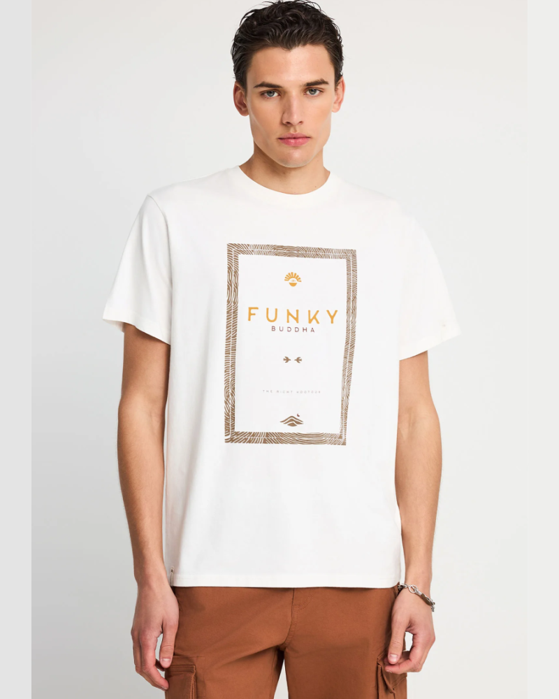 FUNKYBUDDHA T-SHIRT ME ΤΥΠΩΜΑ ΣΤΟ ΣΤΗΘΟΣ - OFF WHITE