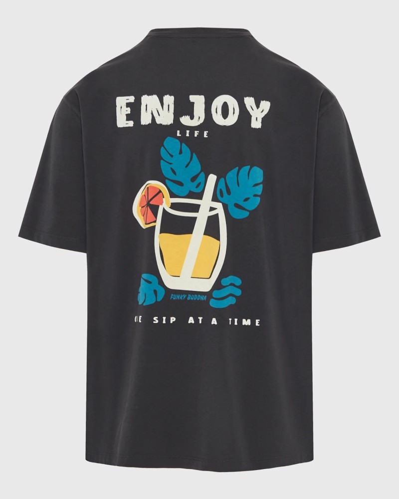 FUNKYBUDDHA T-SHIRT ME ΤΥΠΩΜΑ ΣΤΗΝ ΠΛΑΤΗ - ANTHRACITE