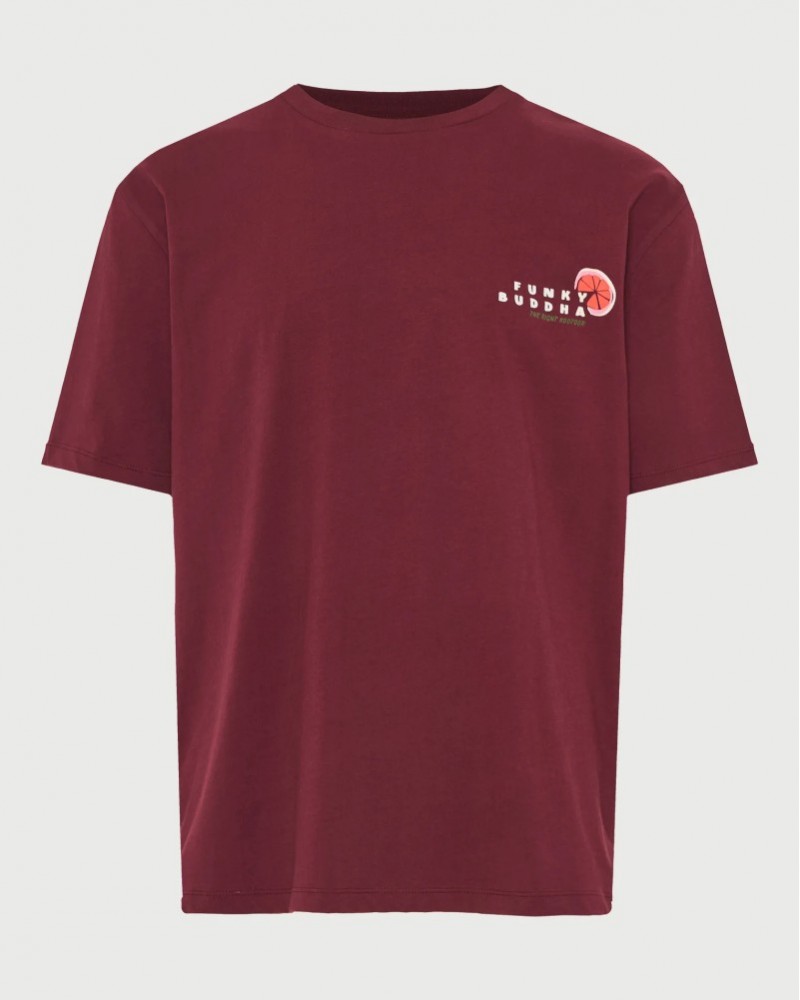 FUNKYBUDDHA T-SHIRT ME ΤΥΠΩΜΑ ΣΤΗΝ ΠΛΑΤΗ - BURGUNDY