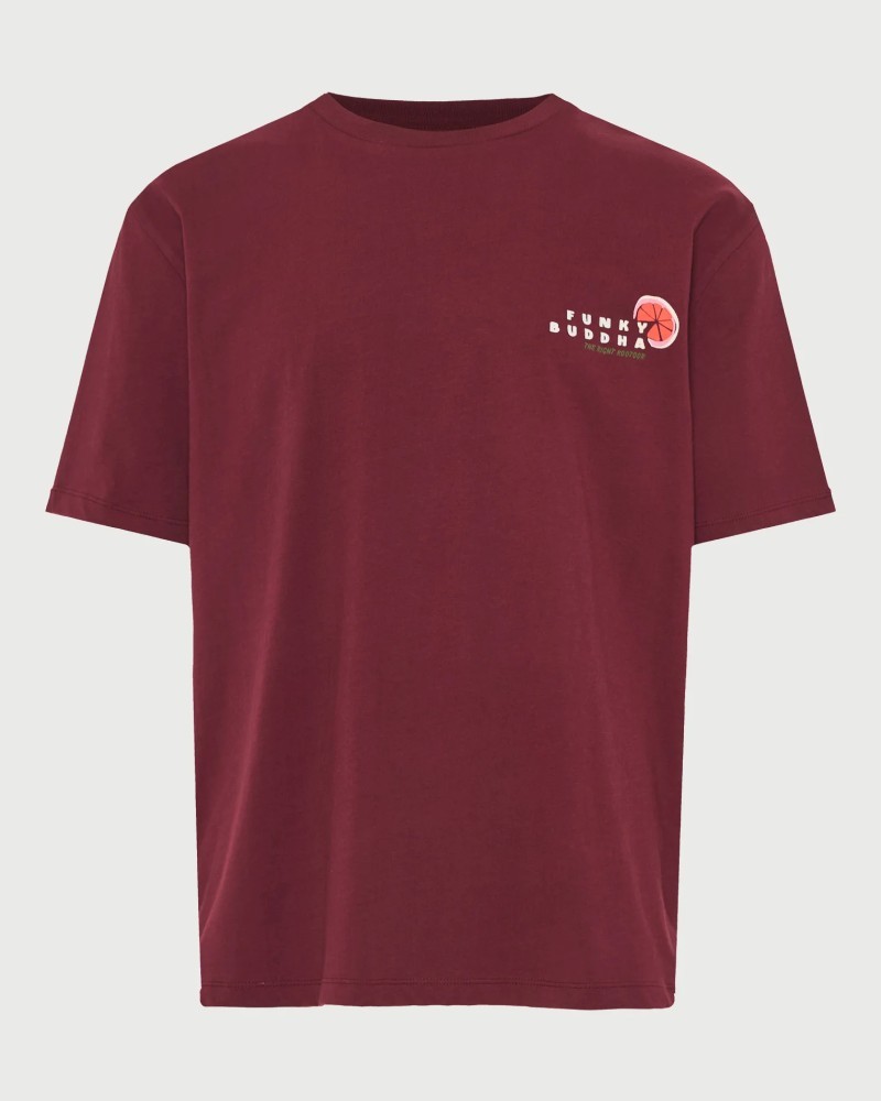 FUNKYBUDDHA T-SHIRT ME ΤΥΠΩΜΑ ΣΤΗΝ ΠΛΑΤΗ - BURGUNDY
