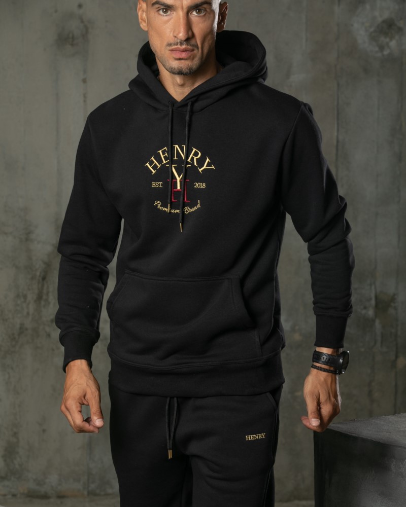 HENRY CLOTHING HOODIE WITH EMBROIDERED LOGO - BLACK