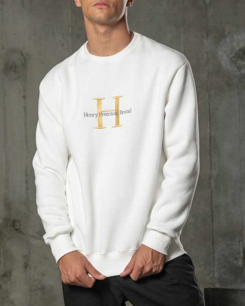 HENRY CLOTING SWEATSHIRT EMBROIDERED LOGO - OFF WHITE
