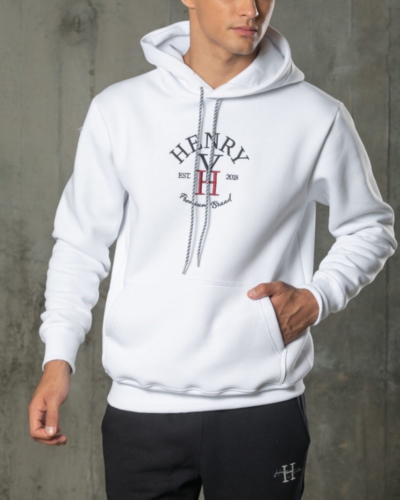 HENRY CLOTHING HOODIE WITH EMBROIDERED LOGO - WHITE
