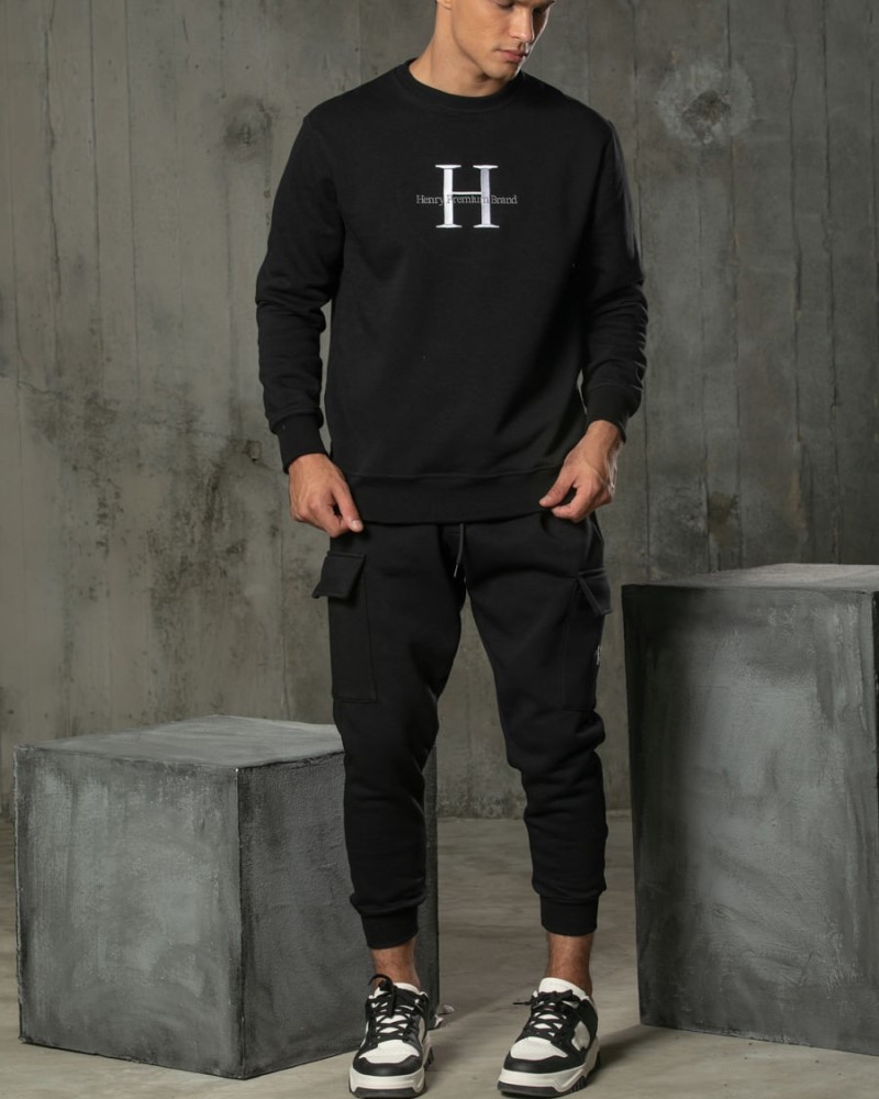 HENRY CLOTHING MEN'S CARGO SWEATPANTS - BLACK
