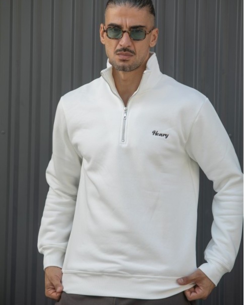 HENRY CLOTHING HALF ZIP HOODIE - WHITE