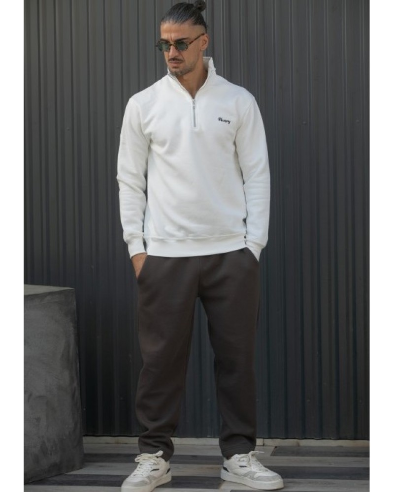 HENRY CLOTHING HALF ZIP HOODIE - WHITE