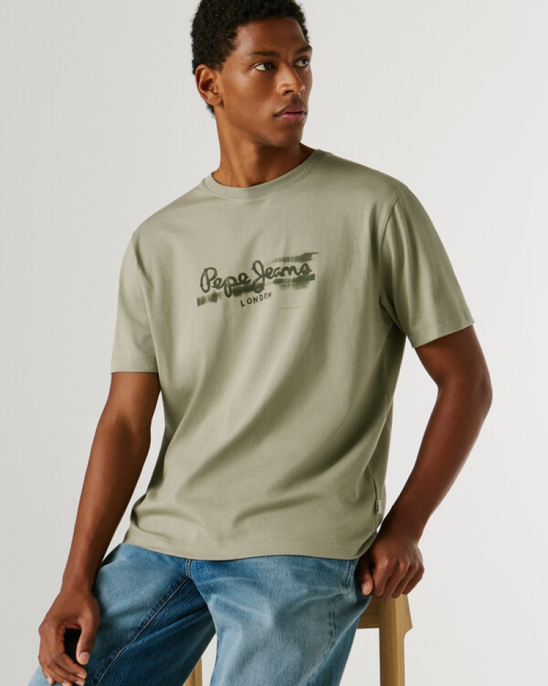 PEPE JEANS LOGO PRINT T-SHIRT - KHAKI