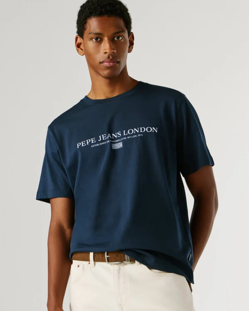PEPE JEANS LOGO PRINT T-SHIRT - NAVY