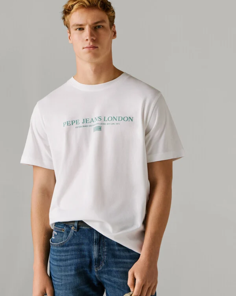 PEPE JEANS LOGO PRINT T-SHIRT - WHITE