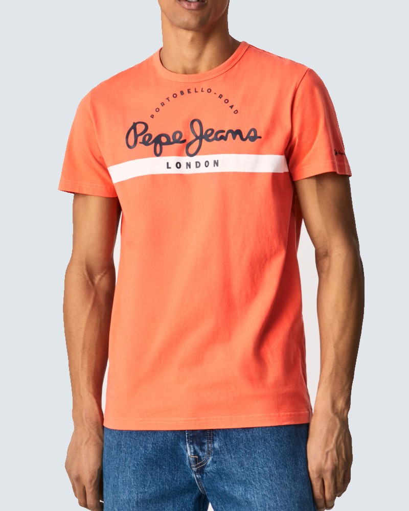 PEPE JEANS ABREL FRONT PRINT T-SHIRT - CORAL
