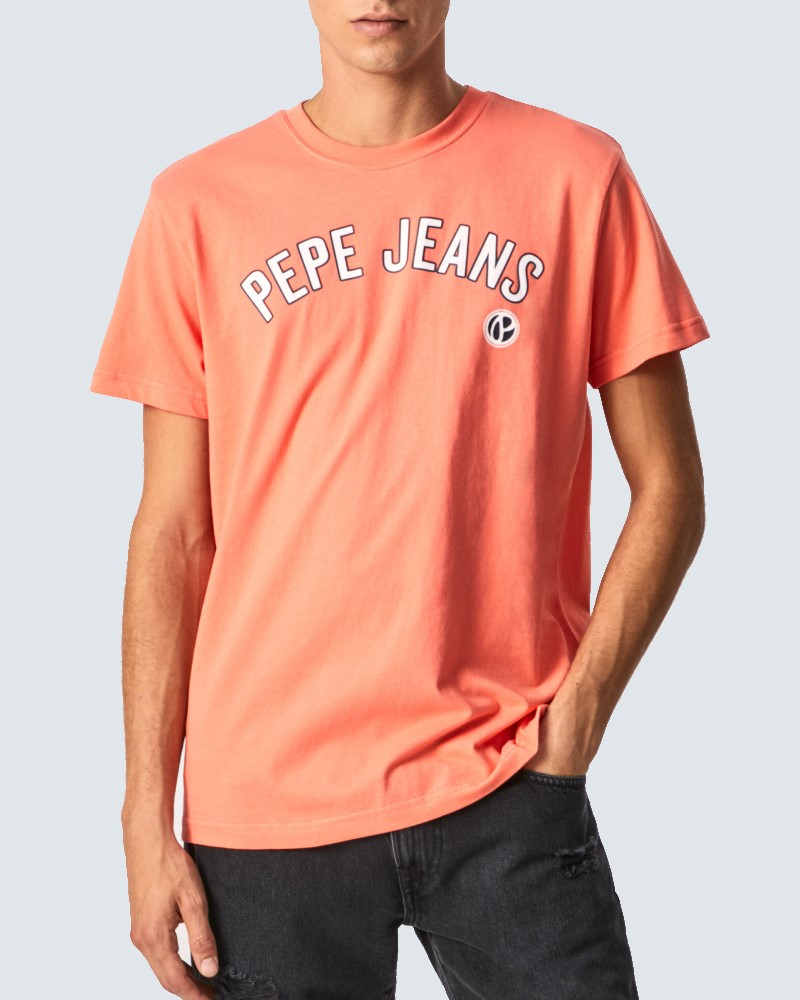 PEPE JEANS ALESSIO LOGO PRINT T-SHIRT - CORAL