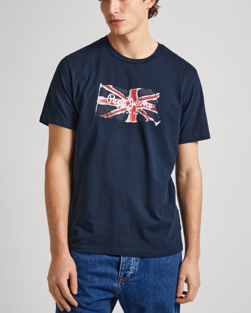 PEPEJEANS UNION JACK LOGO T-SHIRT - NAVY
