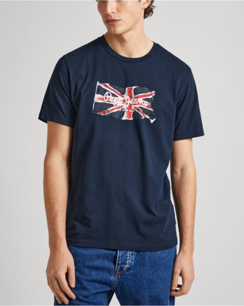 PEPEJEANS UNION JACK LOGO T-SHIRT - NAVY