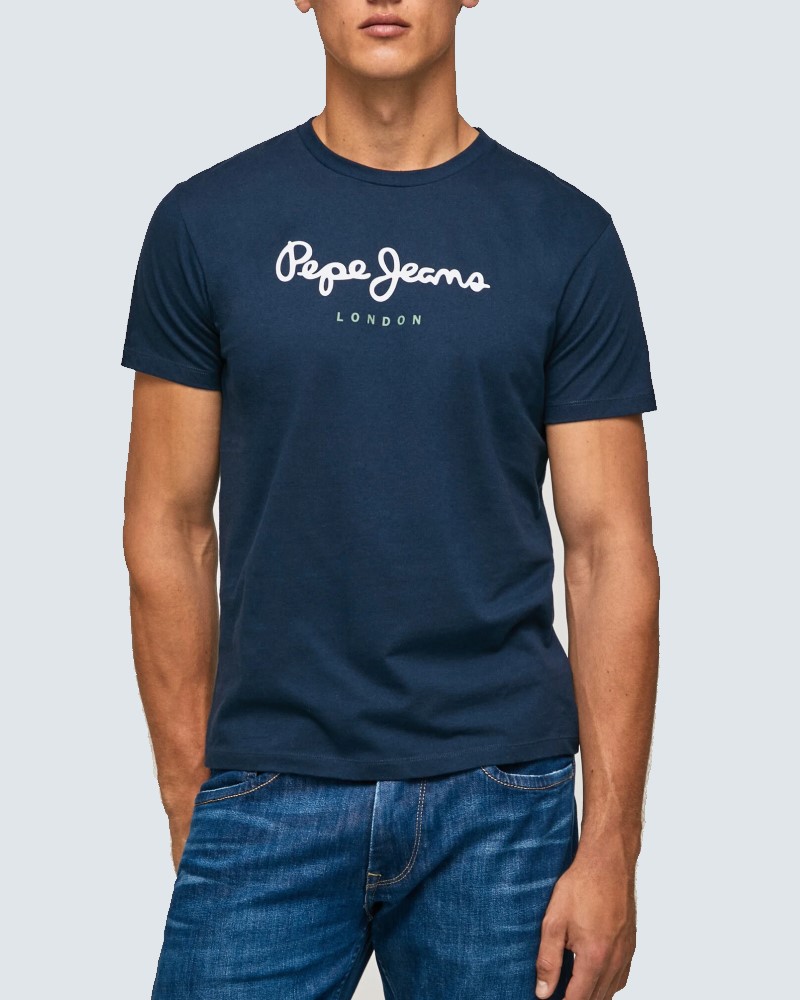 PEPEJEANS PRINTED LOGO COTTON T-SHIRT - NAVY