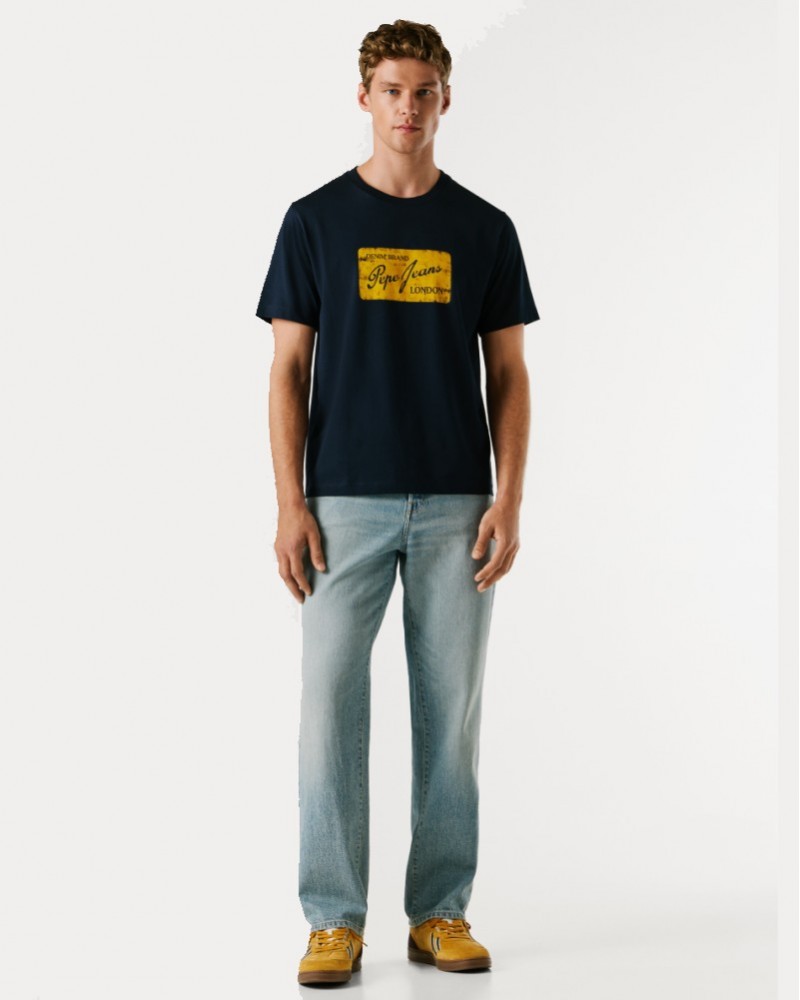 PEPE JEANS LOGO PRINT T-SHIRT - NAVY