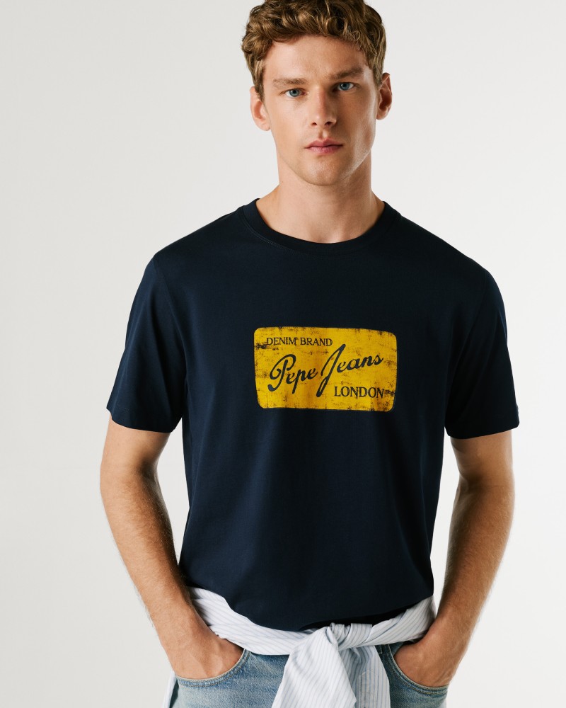 PEPE JEANS LOGO PRINT T-SHIRT - NAVY